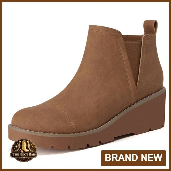 Shoes - Wedge Chelsea Boots Platform Lug Sole Ankle Booties Side Zipper